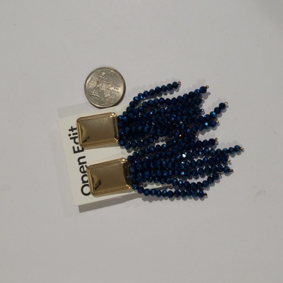 Open Edit Gold & Blue Beaded Tassel Clip-On Earrings – Statement Boho Jewelry - Picture 5 of 9